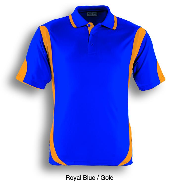 Royal / gold, Breezeway Contrast  Polo Shirt      UPF: excellent protection     160gsm, 100% breezeway polyester fabric     Breathable  micromesh fabric     Draws Sweat from Body, Quick Dry